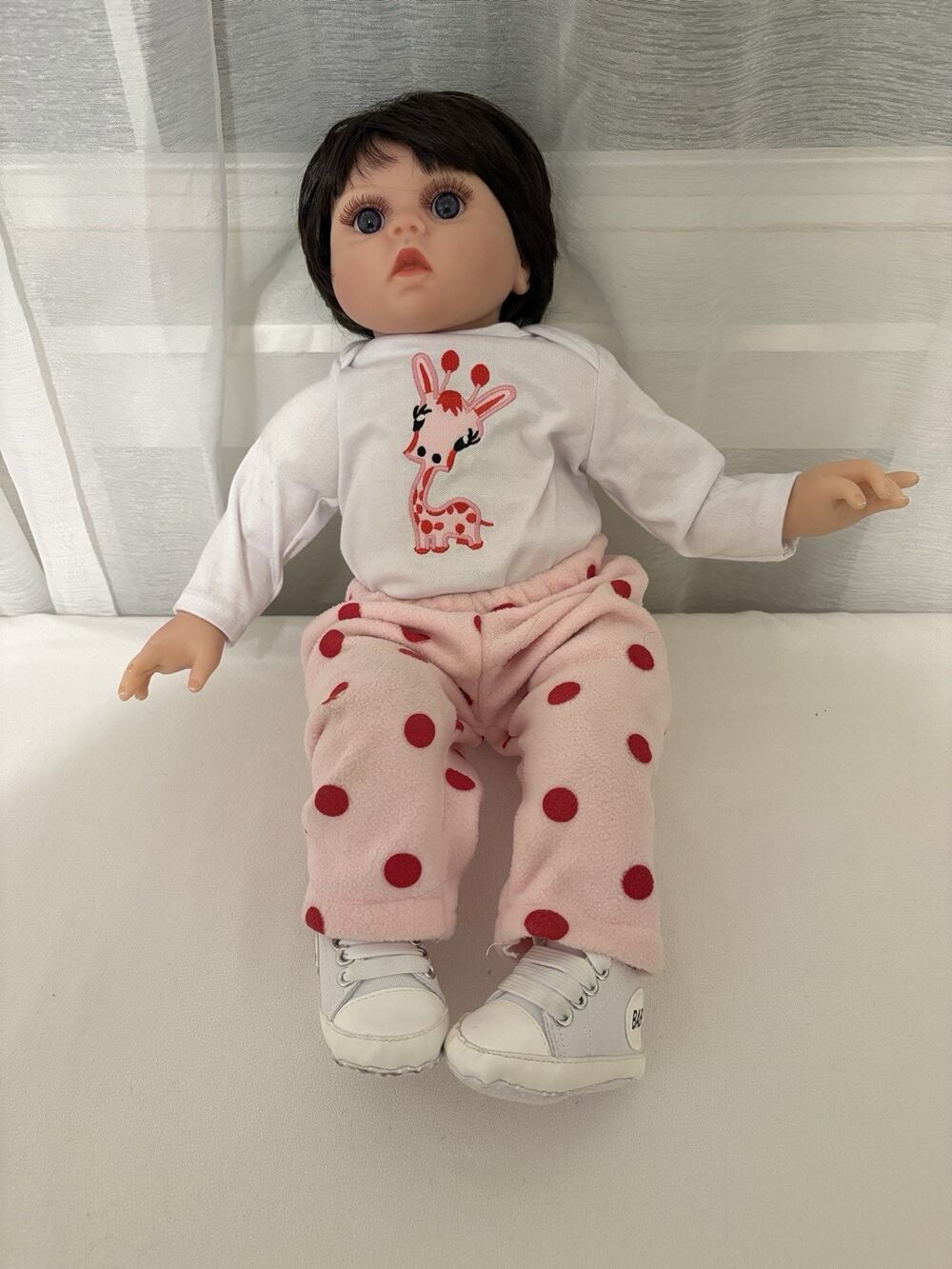 Baby Girl Doll 18” Soft Silicone Body Brown Eyes Open & Shut Brown Hair Giraffe